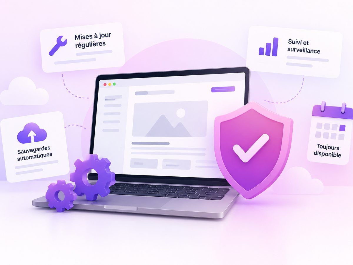 Un site entouré de ses services de maintenance : mises à jour, sauvegardes, suivi et disponibilité