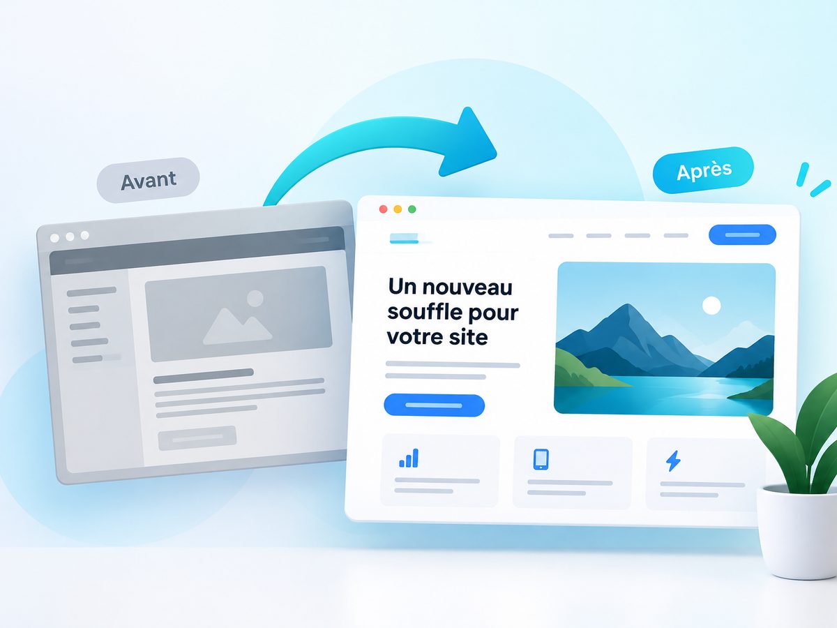 Un site à l'ancienne, en gris, transformé en une page moderne et colorée